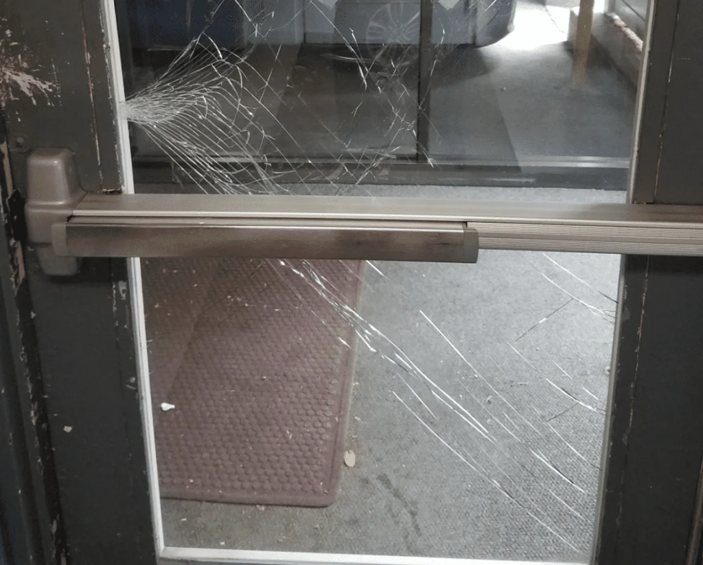 Broken laminated glass